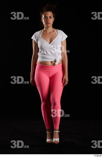 Leticia  casual dressed front view pink leggings walking white sandals white t shirt whole body  jpg