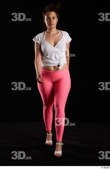 Leticia  casual dressed front view pink leggings walking white sandals white t shirt whole body  jpg