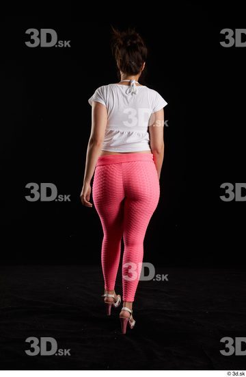 Leticia  back view casual dressed pink leggings walking white sandals white t shirt whole body  jpg