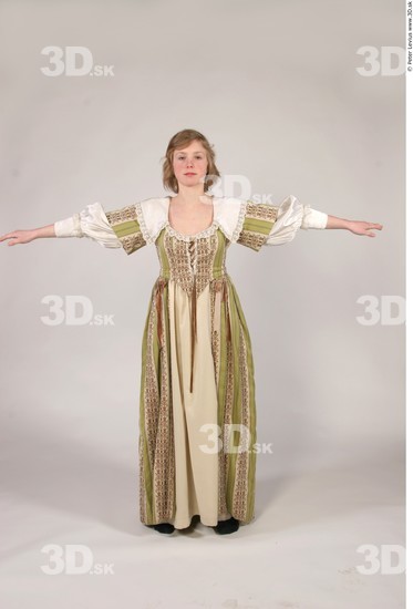 Whole Body Woman T poses White Historical Dress Costume photo references