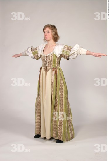 Whole Body Woman T poses White Historical Dress Costume photo references