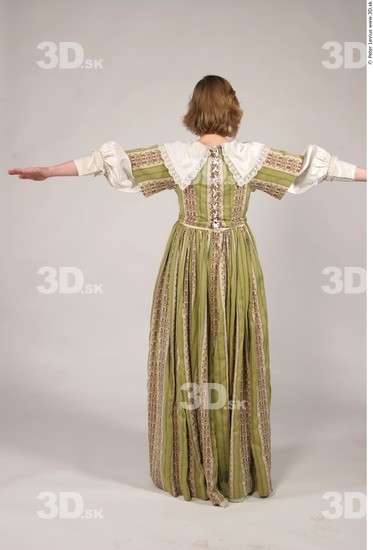 Whole Body Woman T poses White Historical Dress Costume photo references