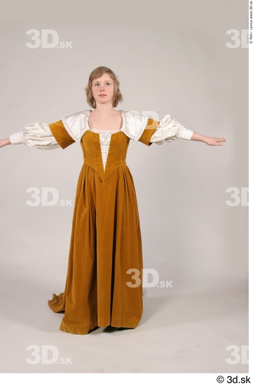 Whole Body Woman T poses White Historical Dress Costume photo references