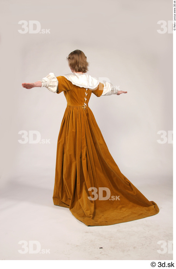 Whole Body Woman T poses White Historical Dress Costume photo references