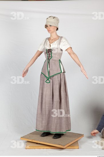 Whole Body Woman White Historical Dress Costume photo references