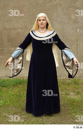 Whole Body Woman T poses White Historical Dress Costume photo references