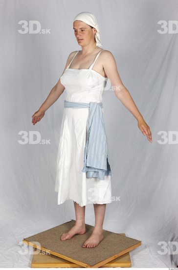 Whole Body Woman White Historical Dress Costume photo references