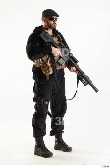 Weapons-Rifle Man Pose with machine rifle White Army Athletic Studio photo references