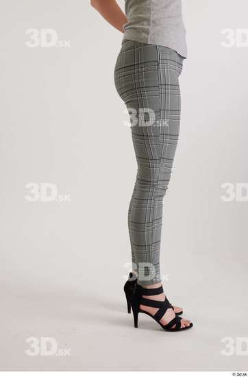 Olivia Sparkle  black high heels sandals casual dressed flexing grey checkered trousers leg side view  jpg