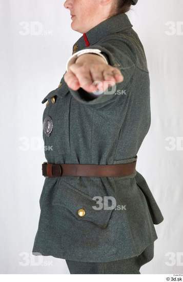 Upper Body Woman White Army Belt Jacket Studio photo references