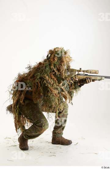 Whole Body Man Pose with machine rifle White Uniform Athletic Studio photo references