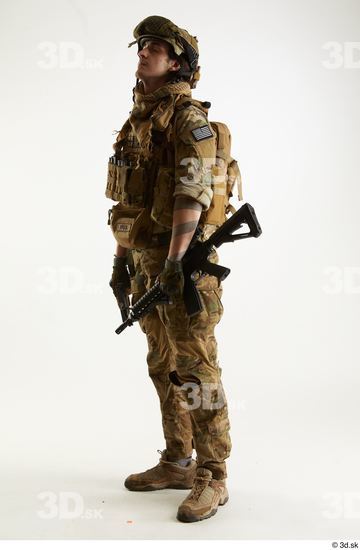 Whole Body Weapons-Rifle Man Pose with machine rifle White Army Athletic Studio photo references