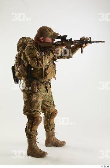 Whole Body Weapons-Rifle Man Pose with machine rifle White Army Athletic Bearded Studio photo references