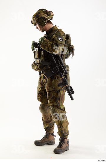 Whole Body Weapons-Rifle Man Pose with machine rifle White Army Athletic Studio photo references