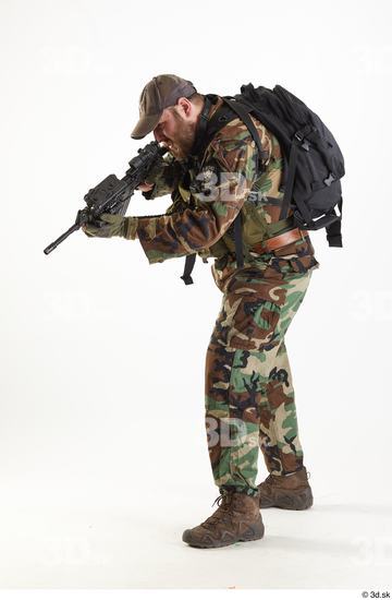 Whole Body Weapons-Rifle Man Pose with machine rifle White Army Athletic Bearded Studio photo references