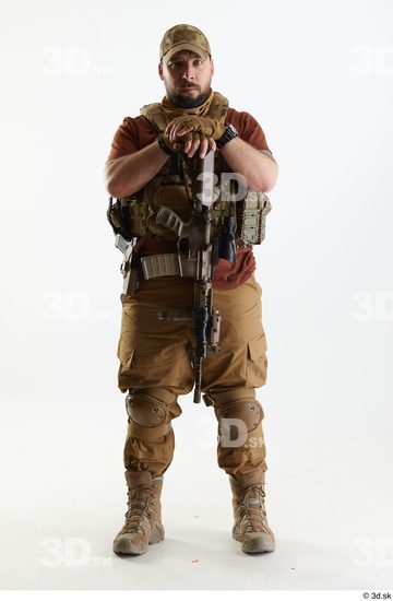 Whole Body Weapons-Rifle Man Pose with machine rifle White Army Athletic Bearded Studio photo references