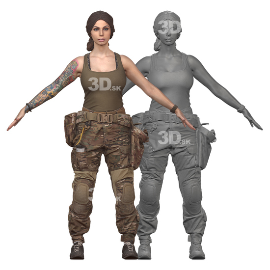 Whole Body Woman White Army 3D Clean A-Pose Bodies