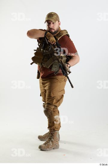 Whole Body Weapons-Rifle Man Pose with machine rifle White Army Athletic Bearded Studio photo references