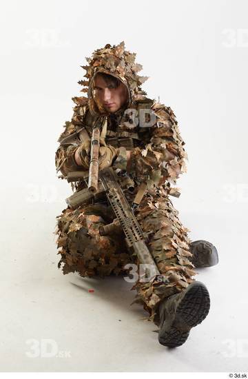 Whole Body Weapons-Rifle Man Pose with machine rifle White Army Athletic Studio photo references