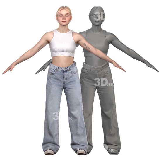 Whole Body Woman White 3D Clean A-Pose Bodies