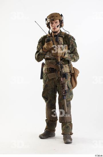 Whole Body Weapons-Rifle Man Pose with machine rifle White Army Athletic Studio photo references