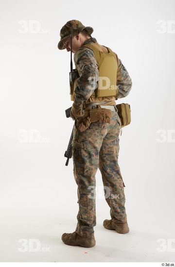 Whole Body Man Pose with machine rifle White Army Athletic Studio photo references