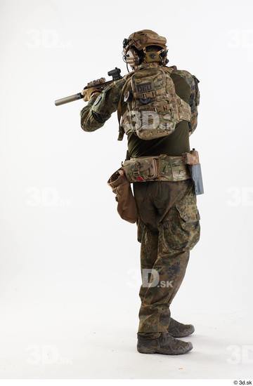 Whole Body Man Pose with machine rifle White Army Athletic Studio photo references