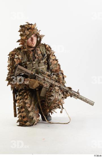 Whole Body Weapons-Rifle Man Pose with machine rifle White Army Athletic Studio photo references