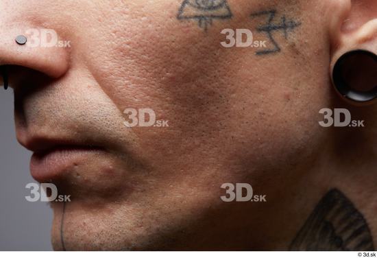 Mouth Cheek Skin Man White Tattoo Piercing Slim Wrinkles Studio photo references