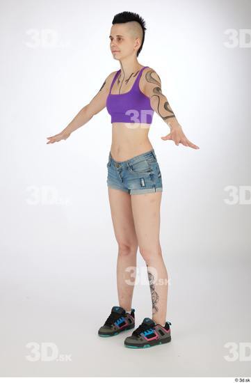 Whole Body Woman T poses White Tattoo Casual Slim Street photo references