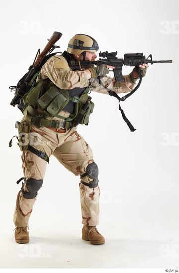 Whole Body Weapons-Rifle Man Pose with machine rifle White Army Athletic Bearded Studio photo references