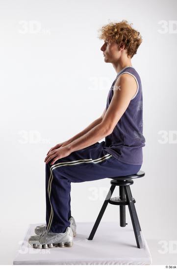 Whole Body Man White Sports Pants Slim Sitting Top Studio photo references