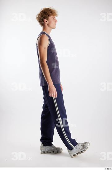 Whole Body Man White Sports Pants Slim Walking Top Studio photo references