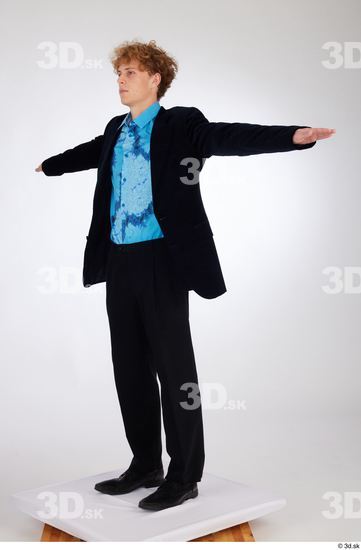 Whole Body Man White Formal Shoes Shirt Pants Jacket Slim Standing Studio photo references