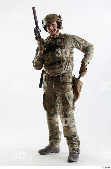 Whole Body Weapons-Rifle Man Pose with machine rifle White Army Athletic Studio photo references