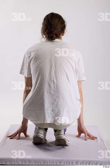 Man White Casual Shirt Jeans Slim Kneeling Studio photo references