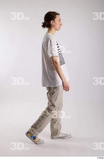 Whole Body Man White Casual Shirt Jeans Slim Walking Studio photo references