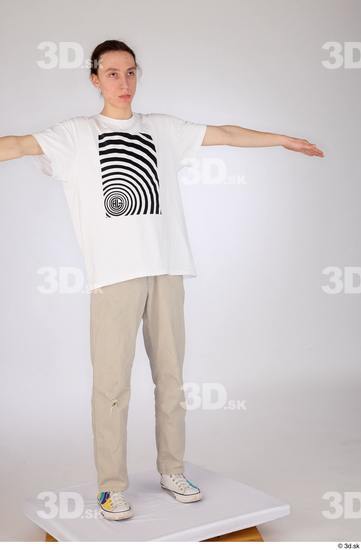 Whole Body Man White Casual Jeans Slim Standing Studio photo references