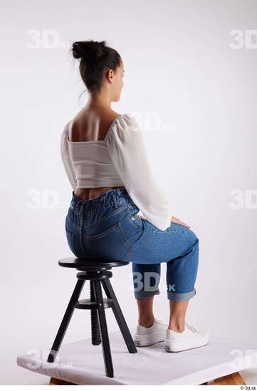 Whole Body Woman White Casual Slim Sitting Studio photo references