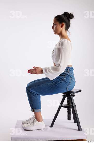 Whole Body Woman White Casual Slim Sitting Studio photo references