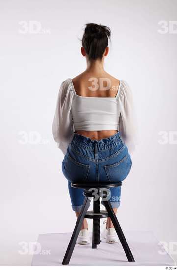 Whole Body Woman White Casual Slim Sitting Studio photo references