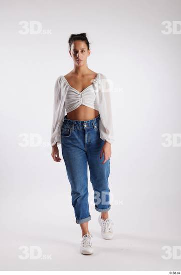 Whole Body Woman White Casual Slim Walking Studio photo references