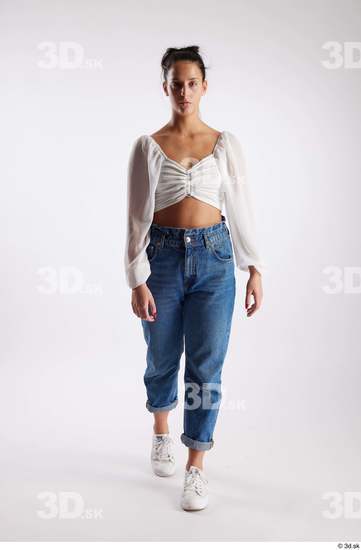 Whole Body Woman White Casual Slim Walking Studio photo references