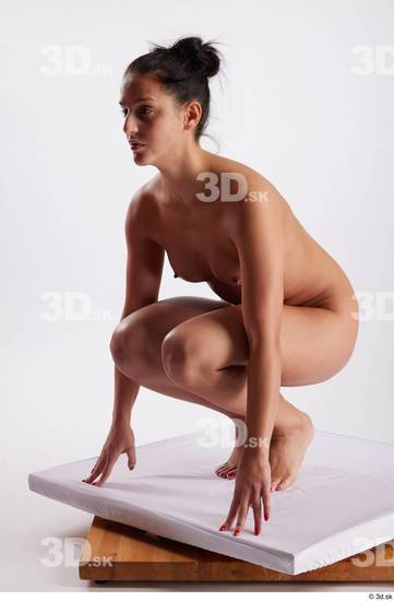 Whole Body Woman White Nude Slim Kneeling Studio photo references