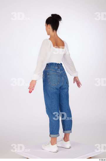 Whole Body Woman White Jeans Blouse Slim Standing Studio photo references