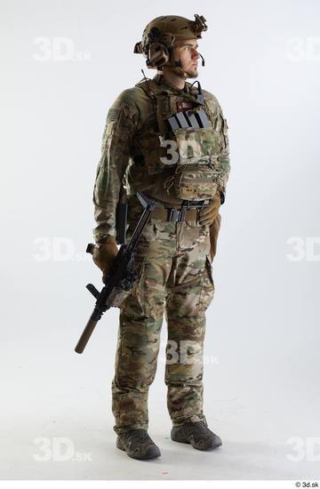 Whole Body Weapons-Rifle Man Pose with machine rifle White Army Athletic Studio photo references