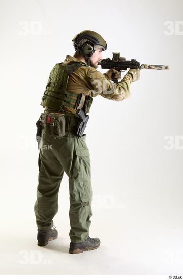 Whole Body Weapons-Rifle Man Pose with machine rifle White Army Athletic Bearded Studio photo references