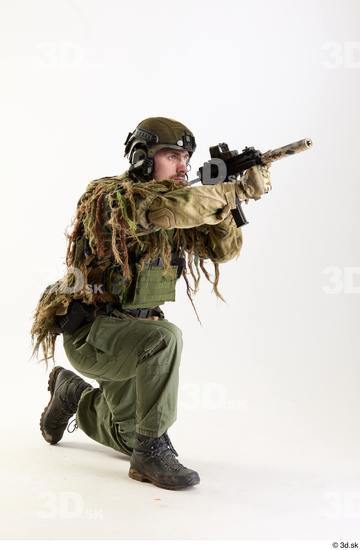 Whole Body Weapons-Rifle Man Pose with machine rifle White Army Athletic Bearded Studio photo references