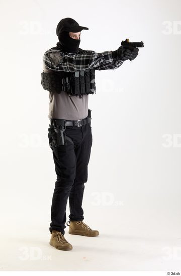 Whole Body Weapons-Pistol Man Pose with pistol White Army Athletic Bearded Studio photo references