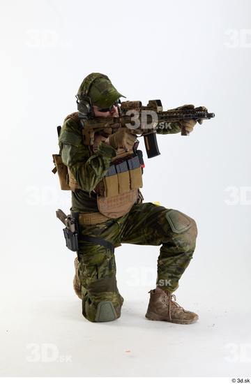 Whole Body Weapons-Rifle Man Pose with machine rifle White Army Athletic Bearded Studio photo references